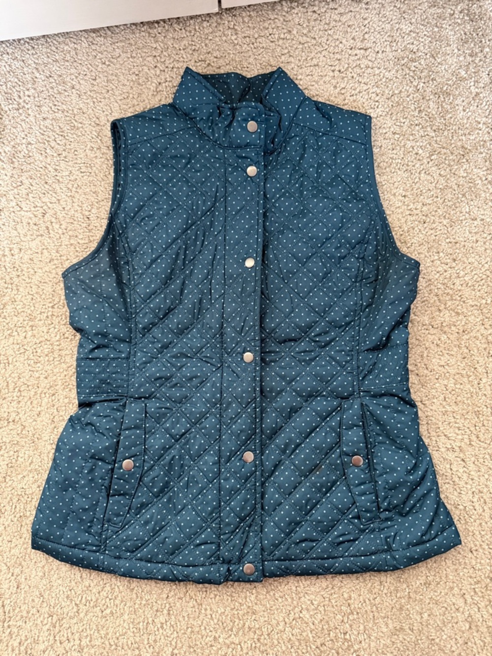 Merona Teal Quilted Sleeveless Vest with White Polka Dots